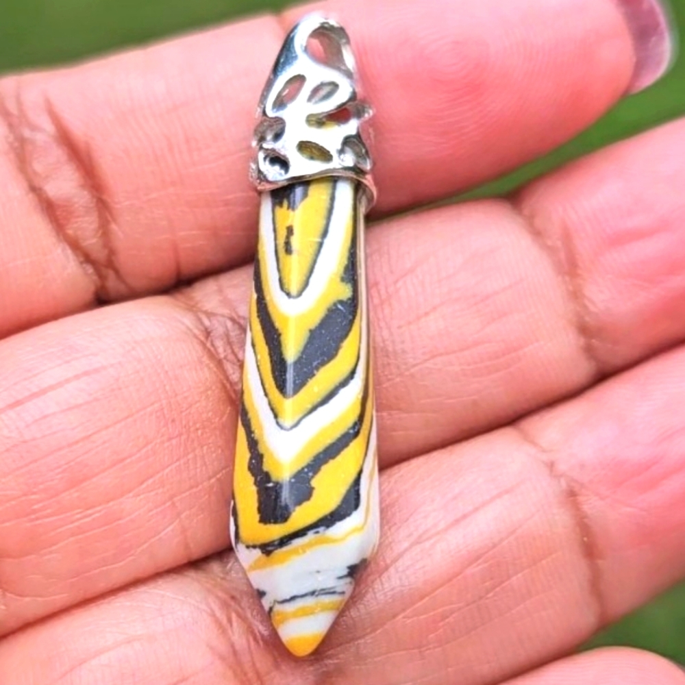 Artisan Crystal point pendant, pencil Gemstone Hexagon Pendant